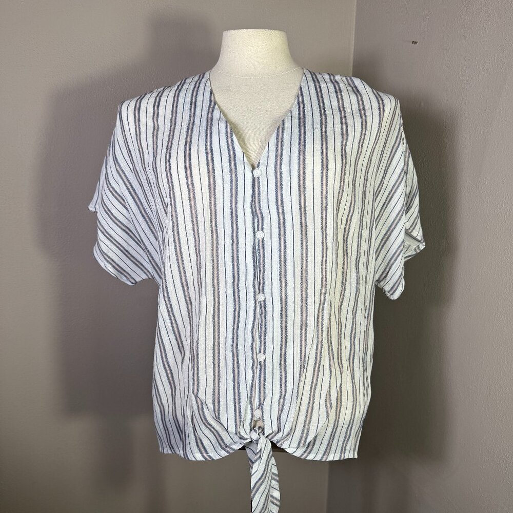 NWT VIXBE Carran Tie Front Top XL Short Sleeve Stripes Buttons